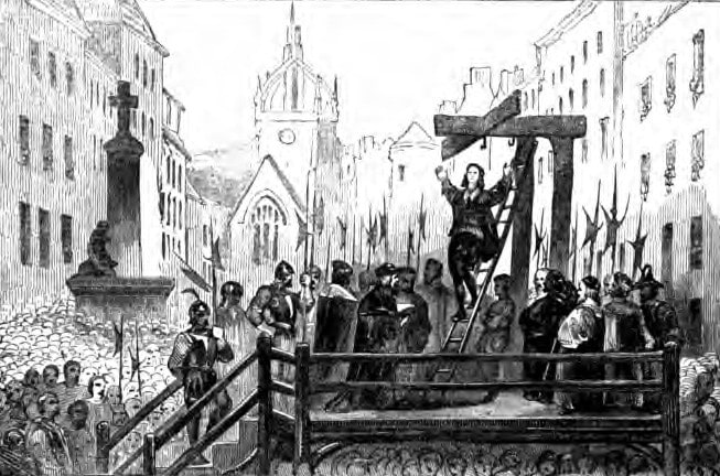 Etching of Hugh M'Kail's execution, December 1666.